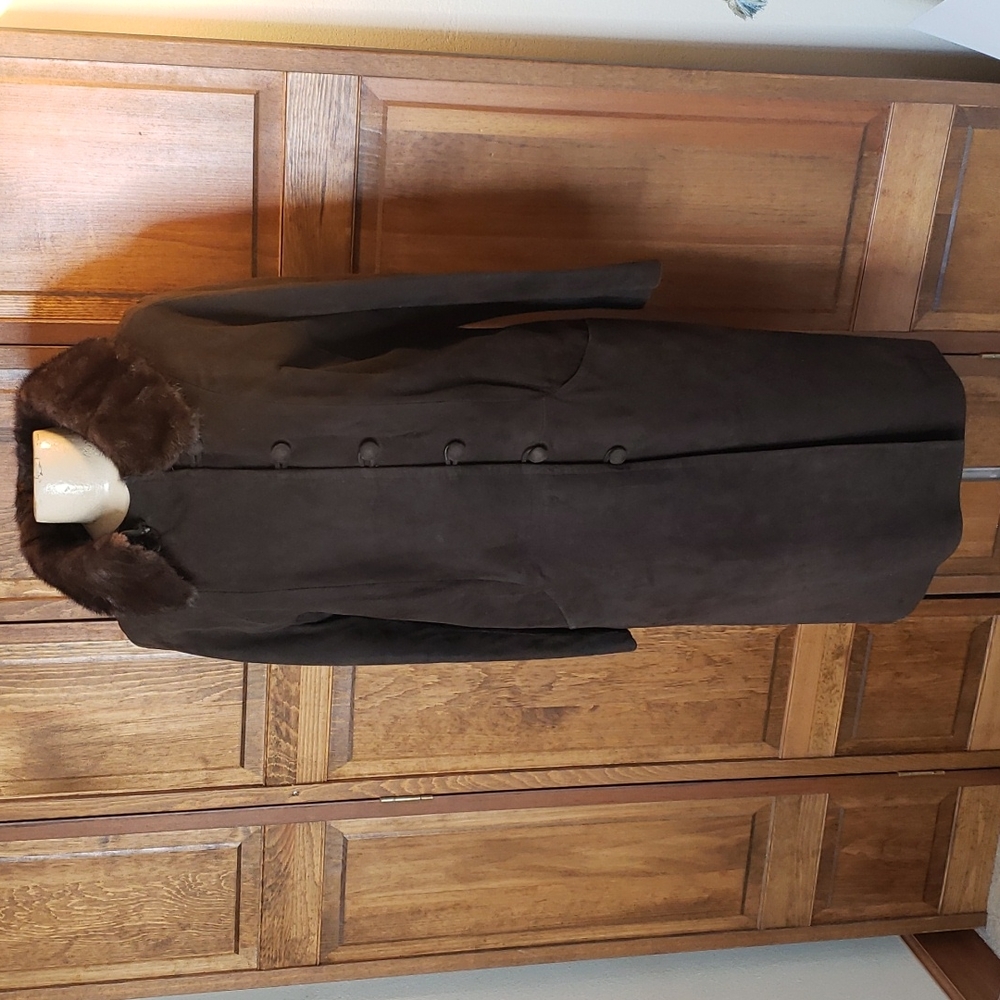 Highlander Brown Suede Coat with Fur Collar